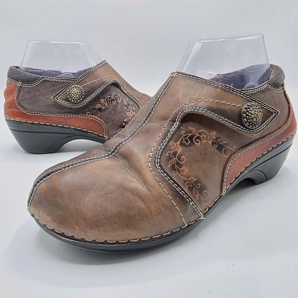 L'Artiste Spring Step Janela Shoes SZ 38 US 7.5-8 Leather Brown Boho Floral Clog